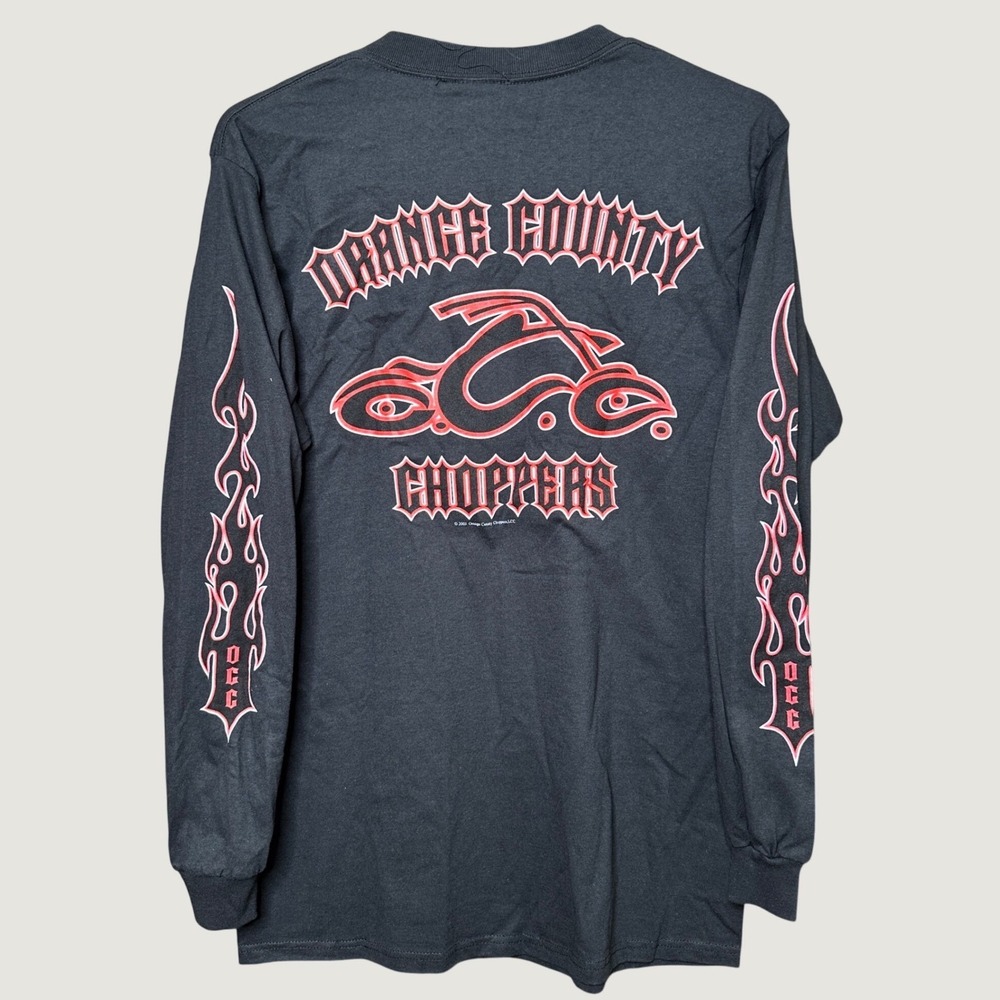 Orange County Choppers Mens Long Sleeve T-Shirt Black Red Flame Graphic Size M